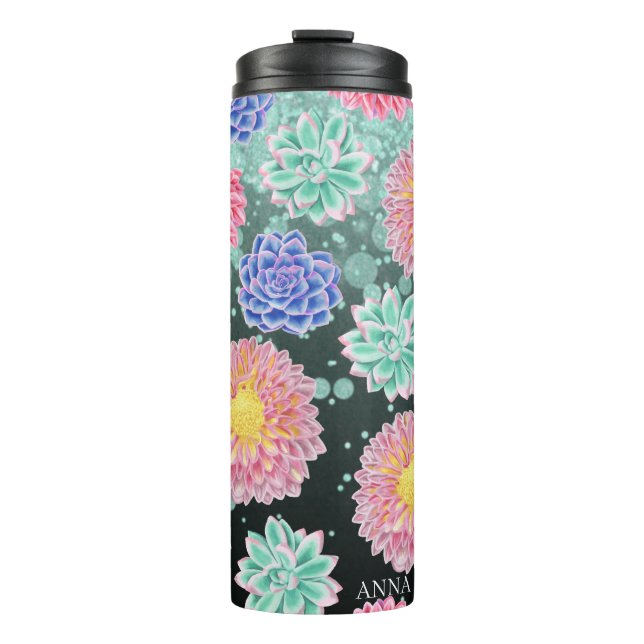*~* Floral Glitzer Girly Succulent Thermal Tumbler Thermosbecher (Vorderseite)