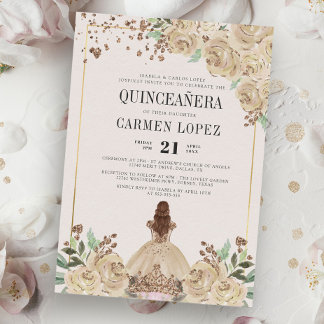 Floral Glitzer Gold Princess Birthday Quinceanera Einladung