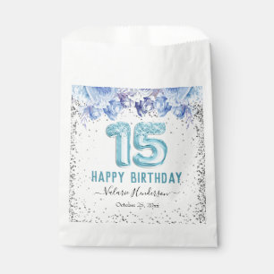 Floral Glitzer Light Blue Happy 15. Geburtstag Fav Geschenktütchen