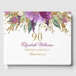 Floral Glitzer Sparkling Amethyst 90. Geburtstag Gästebuch
