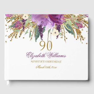 Floral Glitzer Sparkling Amethyst 90. Geburtstag Gästebuch