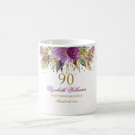 Floral Glitzer Sparkling Amethyst 90. Geburtstag Kaffeetasse