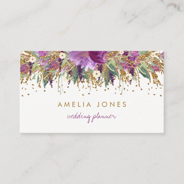 Floral Glitzer Sparkling Amethyst Business Card Visitenkarte (Vorderseite)