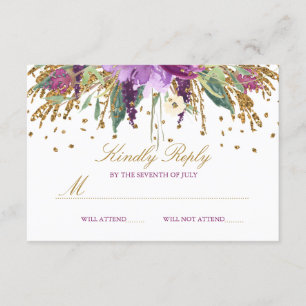 Floral Glitzer Sparkling Amethyst Wedding RSVP