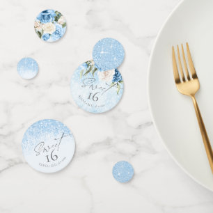Floral Glitzern 16 . Geburtstag Blue ID912 Konfetti