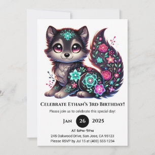 Floral Glow Wolf Geburtstag Einladung