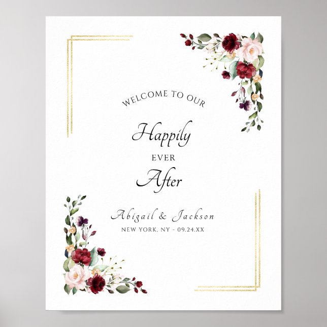 Floral glücklich immer nach Hochzeit Empfang Zeich Poster (Vorne)