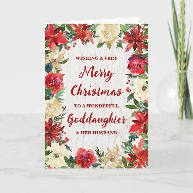 Floral Godtochter und ihr Mann frohe Weihnachten Karte (Vorderseite)
