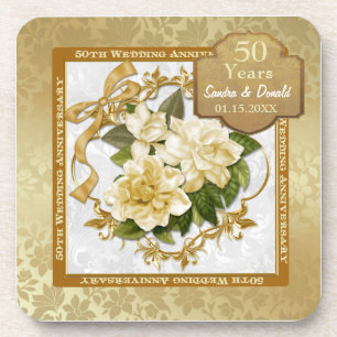 Floral Gold 50. Hochzeitstag Getränkeuntersetzer