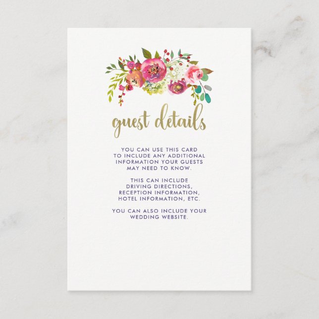 Floral Gold | Angaben zum Hochzeitgast Begleitkarte (Vorderseite)
