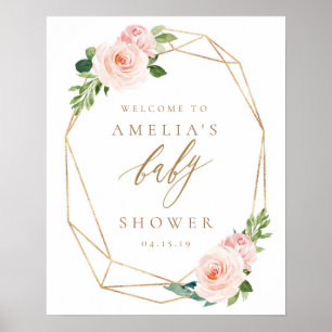 Floral Gold Baby Dusche Begrüßungszeichen Poster