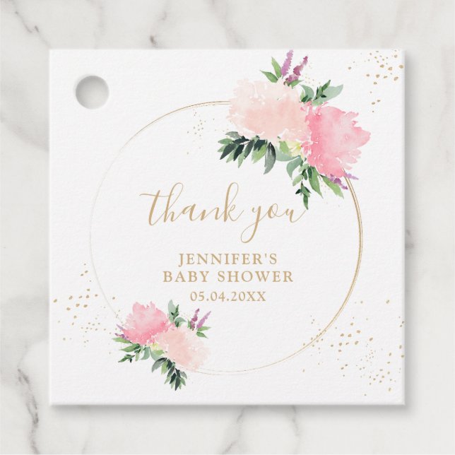 Floral Gold Baby Dusche Geschenkanhänger (Vorderseite)