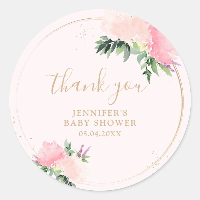 Floral Gold Baby Dusche Runder Aufkleber (Vorderseite)