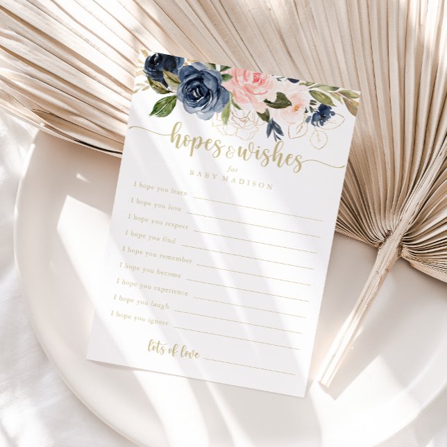 Floral Gold Baby Shower Hopps & Wish Card Postkarte (Von Creator hochgeladen)