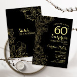 Floral Gold Black Überraschung 60. Geburtstagspart Einladung<br><div class="desc">Floral Gold Black Überraschung 60. Geburtstag Party Einladung. Minimalistisches modernes Design mit botanischen Akzenten und Typografie-Script-Schriftart. Einfache florale Einladungskarte perfekt für eine stilvolle weibliche Überraschung am Tag. Kann für jedes Alter angepasst werden.</div>