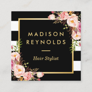 Floral Gold Black White Stripes Salon Rendez-vous