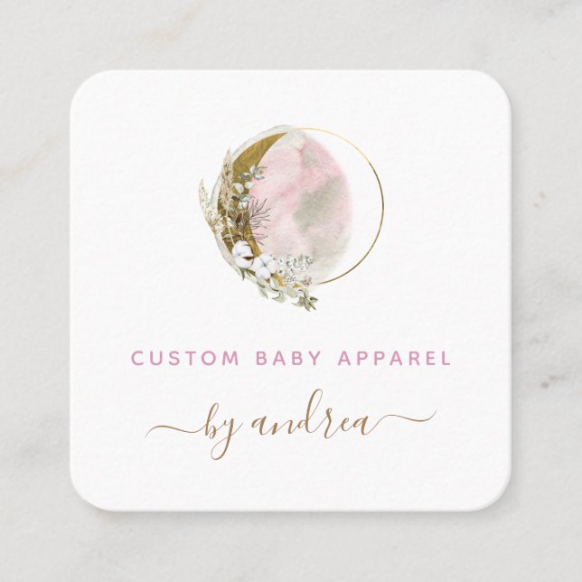 Floral Gold Boho Moon Baby Kinder Säugling Boutiqu Quadratische Visitenkarte (Vorderseite)
