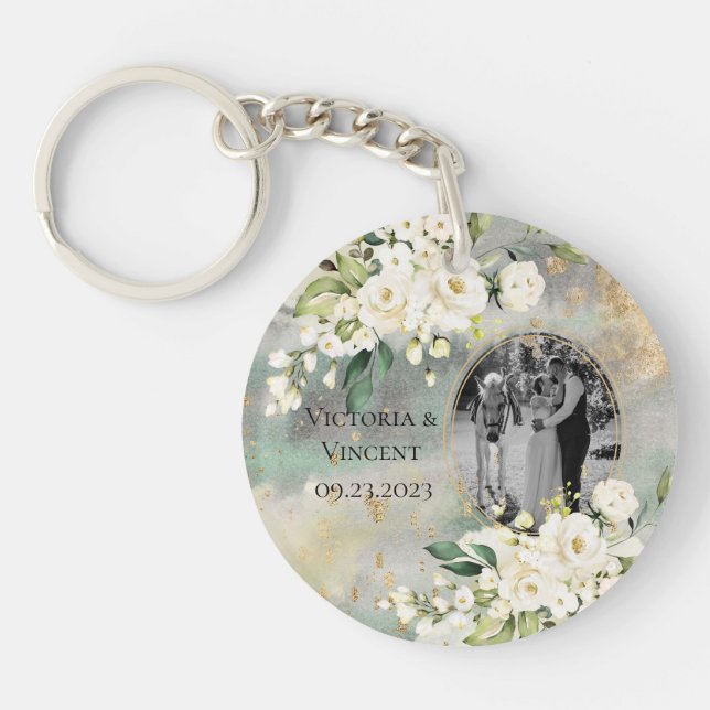 Floral Gold Botanical Cream Nom photo Mariage (Devant)