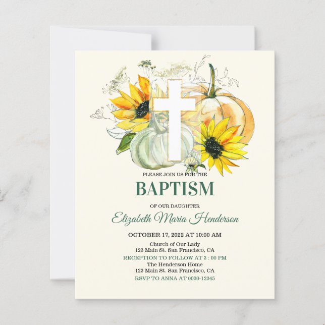 Floral & Gold/BUDGET- Baptism Invitation.  (Vorderseite)