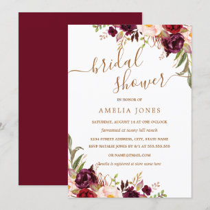 Floral Gold Burgund Confetti Brautparty Einladung