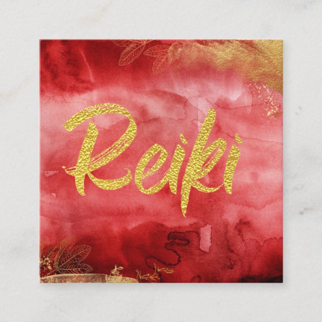 *~* Floral Gold Burgund Heiler Reiki Energie Quadratische Visitenkarte (Vorderseite)