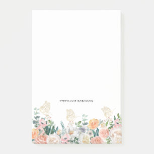 Floral Gold Butterfly Monogram Personalisiert Post-it Klebezettel