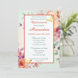 Floral Gold Butterfly Quinceanera Einladung