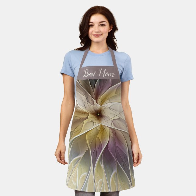 Floral Gold Eggplant Abstraktes Fraktal Beste Mama Schürze (Getragen)