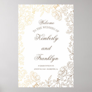 Floral Gold et White Énorme Affiche de bienvenue M