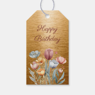 Floral Gold Foil Happy Birthday Geschenkanhänger