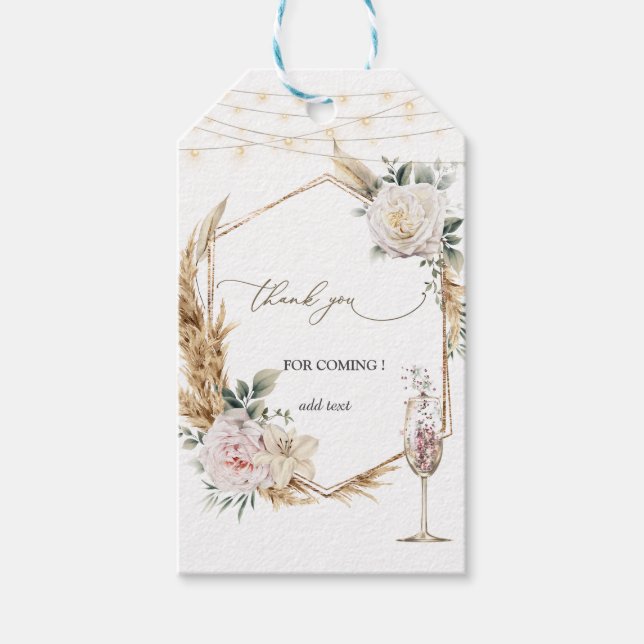 Floral Gold Frame Champagne Glass Wedding Geschenkanhänger (Vorderseite)