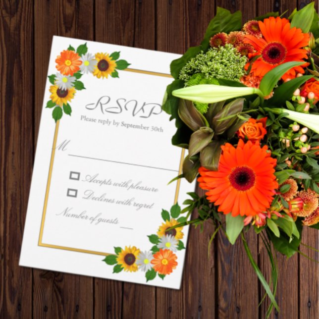 Floral Gold Frame Wedding RSVP Karte (Von Creator hochgeladen)