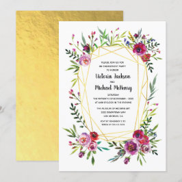 Floral Gold Geometric Crystal Engagement Party Einladung