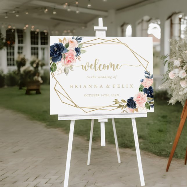 Floral Gold Geometric Wedding Welcome Sign Poster (Von Creator hochgeladen)