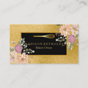Floral Gold Glitzer Bäckerei Koch Whisk Logo Gesch Visitenkarte