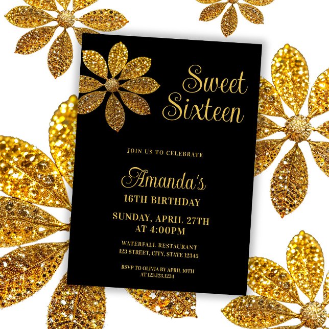 Floral Gold Glitzer Blume Sweet 16 Birthday Einladung (Von Creator hochgeladen)