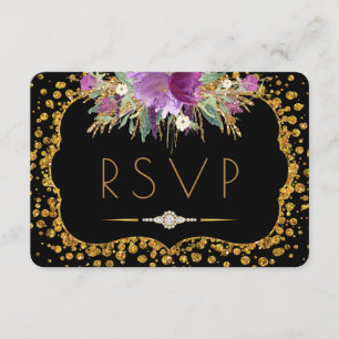 Floral Gold Glitzer Confetti Black UAWG RSVP Karte