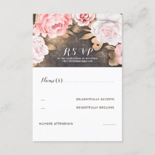 Floral Gold Glitzer Wedding RSVP