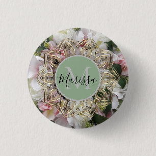 Floral Gold Hexagon Mandala Monogram Button