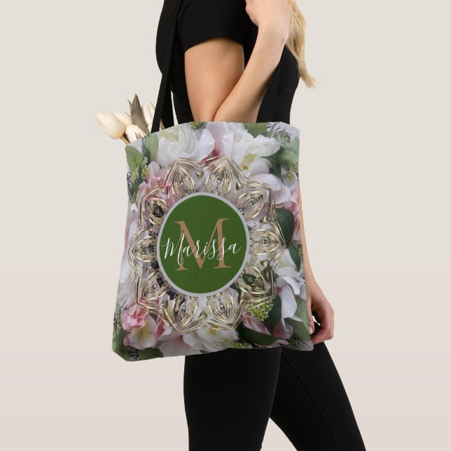 Floral Gold Hexagon Mandala Monogram Tote Bag Tasche (Von Nahem)