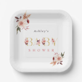 Floral Gold Letter Elegante Girl Baby Dusche Pappteller