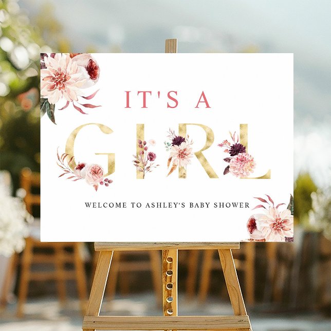 Floral Gold Letter Elegante Girl Baby Dusche Zeich Poster (Von Creator hochgeladen)