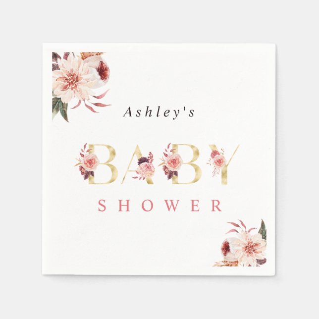 Floral Gold Letter Elegante Girl Baby Shower Napki Serviette (Vorderseite)