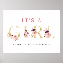 Floral Gold Letter Es ist ein Baby Duschzeichen Poster