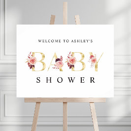 Floral Gold Letter Watercolor Babydusche-Zeichen Poster