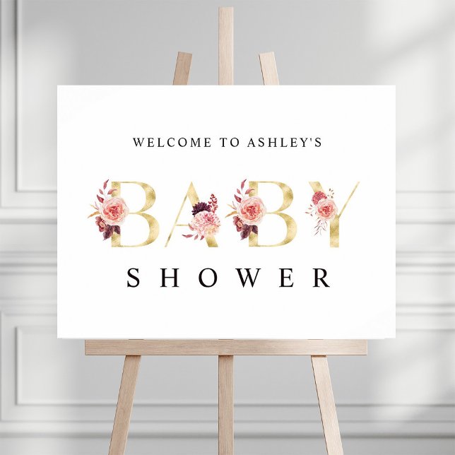 Floral Gold Letter Watercolor Babydusche-Zeichen Poster (Von Creator hochgeladen)