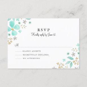 Floral Gold Minze Leaf Wedding RSVP Karte