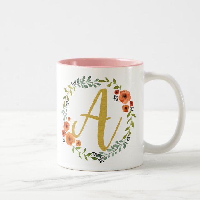 Floral Gold Monogram Initial A Zweifarbige Tasse (Rechts)