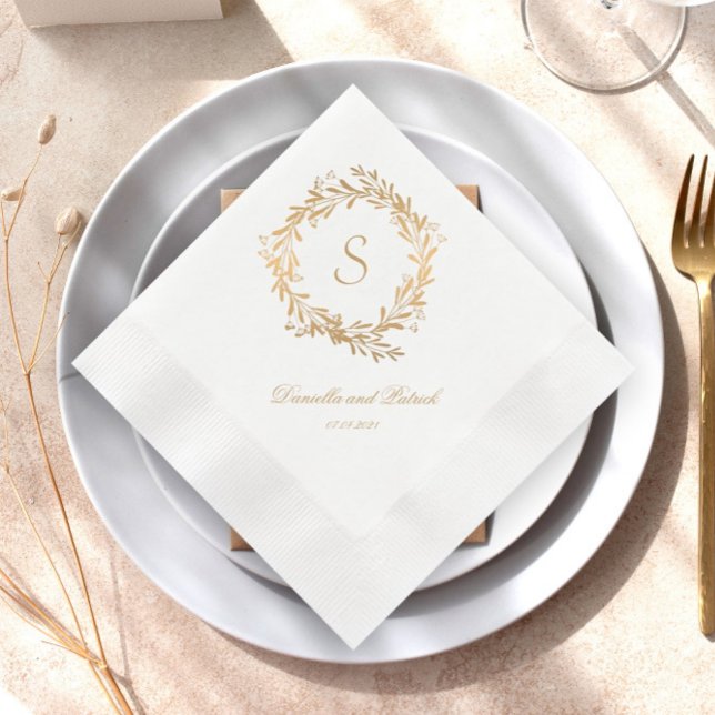 Floral Gold Monogram Wedding Napkins Serviette (Von Creator hochgeladen)