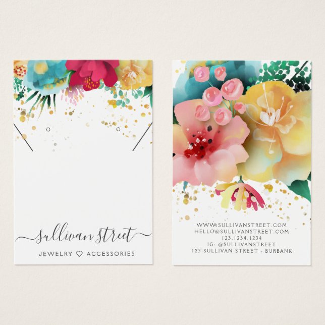 Floral Gold Ohrringe Necklack Display Card (Vorne & Hinten)